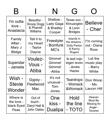 M & M's muziek bingo Card