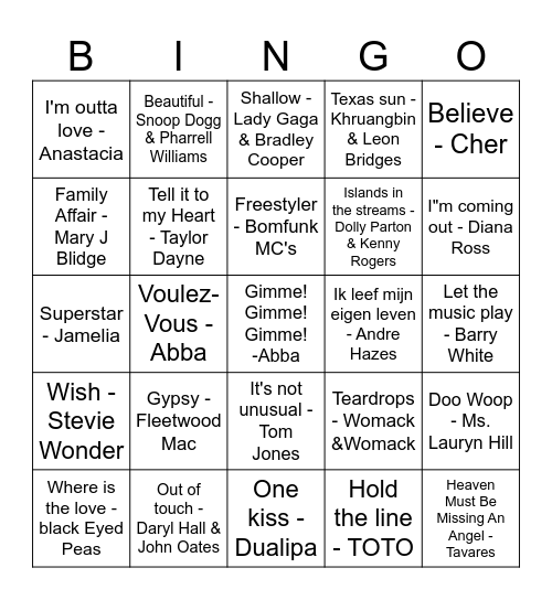 M & M's muziek bingo Card