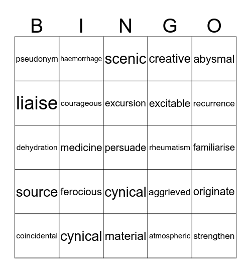 Reading Test Bingo Card