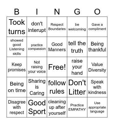 Respecting Others Bingo Card
