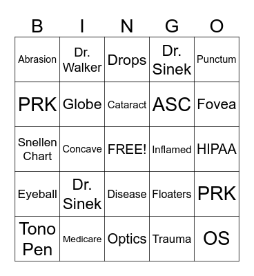 Ophthalmology Bingo Card