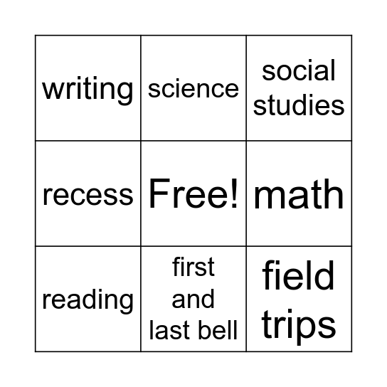 Welcome to 4th Grade Bingo Card