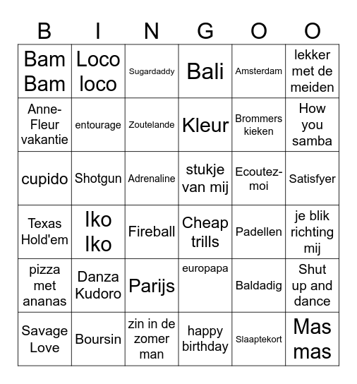 Muziekbingo feestje Lotte Bingo Card