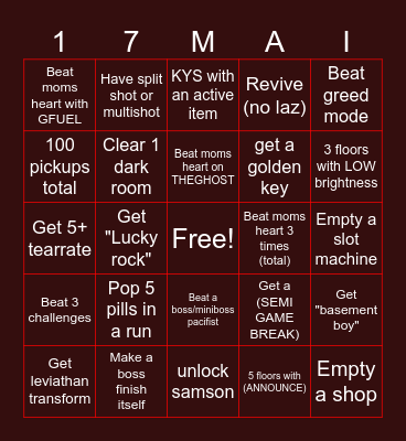 ULTIMATE ISAAC BINGO Card