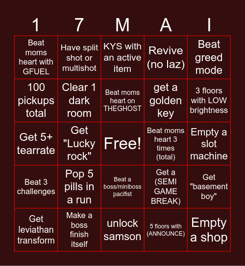 ULTIMATE ISAAC BINGO Card