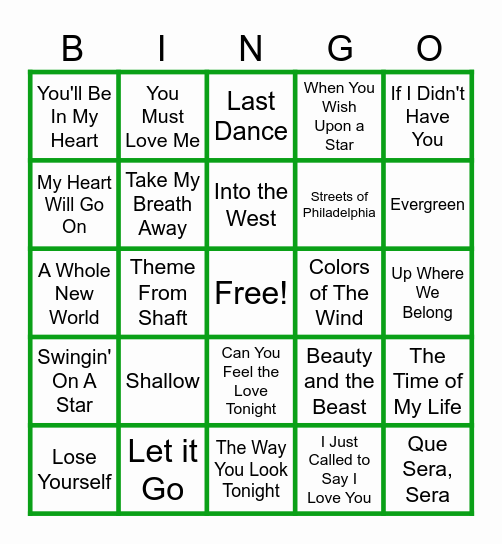 MUSIC BINGO at the Ann Arbor Eagles! Bingo Card