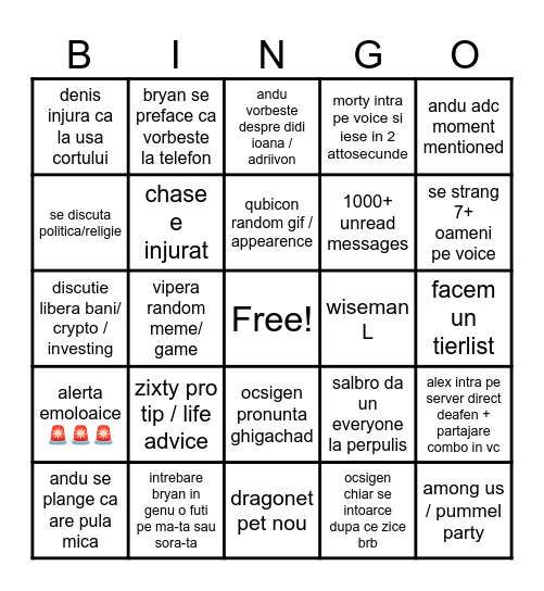 Obregia Bingo Card