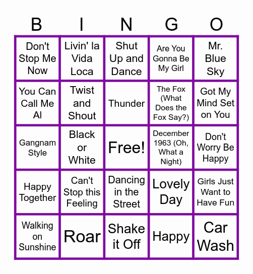 MUSIC BINGO at the Ann Arbor Eagles! Bingo Card