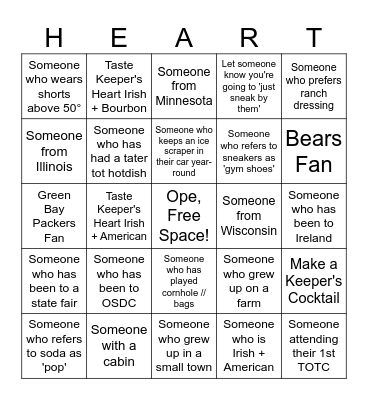 Midwest Family Meal Bingo Card