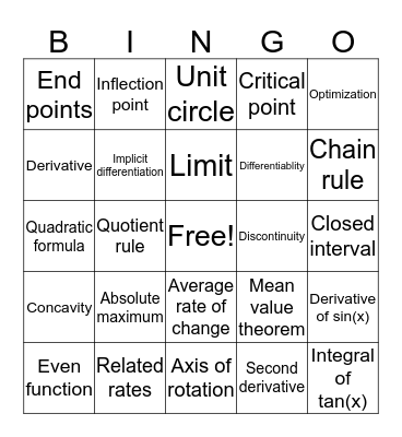 Untitled Bingo Card