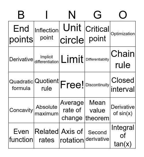 Untitled Bingo Card