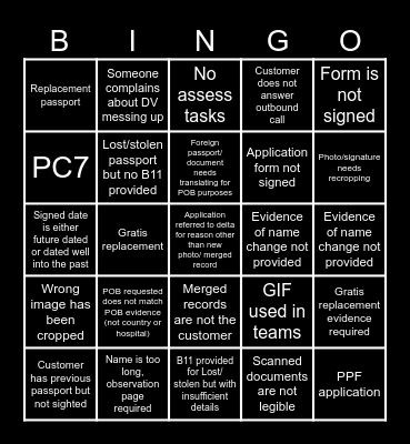 Assess Bingo Card