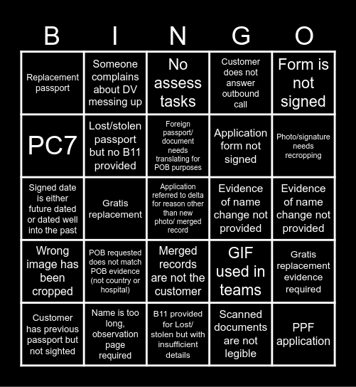 Assess Bingo Card