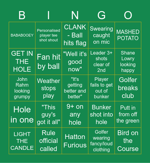 PGA Championship Bingolf Bingo Card