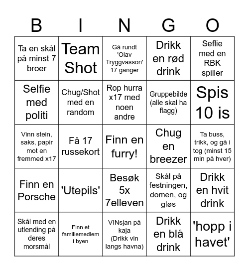 17. Mai er vi så glad i Bingo Card