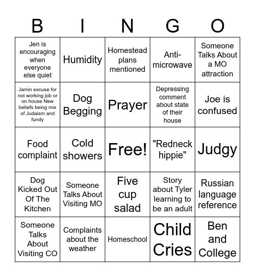 God's Calling: Part II Bingo Card