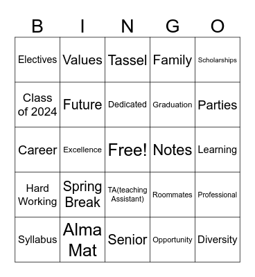 Carolina's Graduation Bingo Card