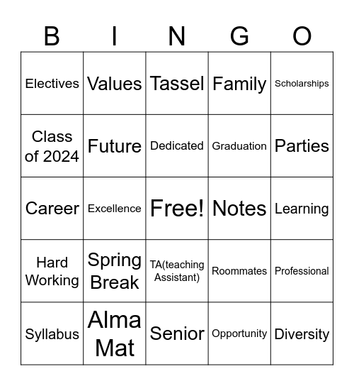 Carolina's Graduation Bingo Card
