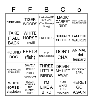 ANIMALS Bingo Card