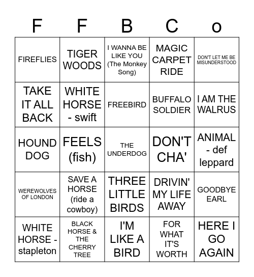 ANIMALS Bingo Card