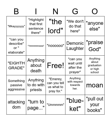 Religion Bingo Card