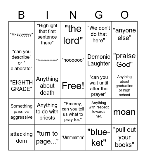 Religion Bingo Card