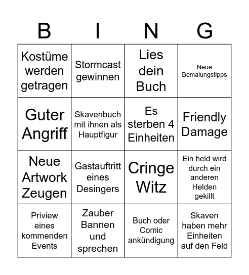 Spearhead Bingo Card