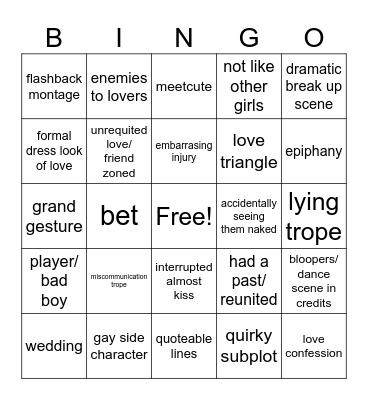 basic romcom formula Bingo Card