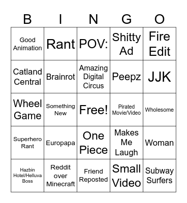 Tiktok Bingo Card