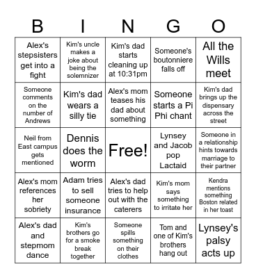 Wedding Bingo Card
