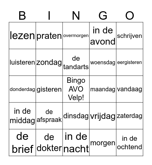 BINGO AVO VELP! Bingo Card