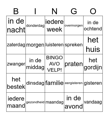 AVO VELP BINGO Card