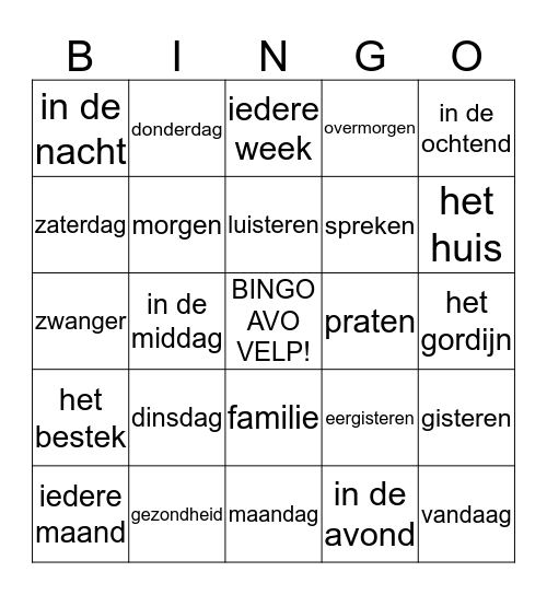 AVO VELP BINGO Card