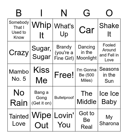 One Hit Wonders Singo Bingo Card