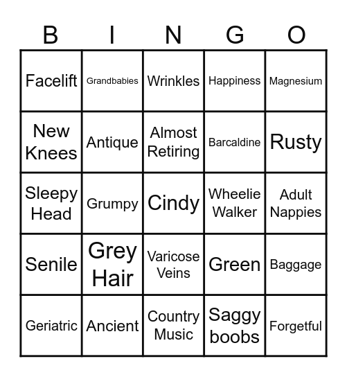 Happy 60th Birthday Cindy! Bingo Card
