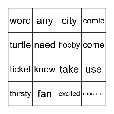 English words! Bingo Card