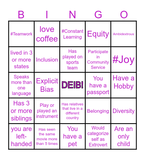 DEIB Day 2024 BINGO Card