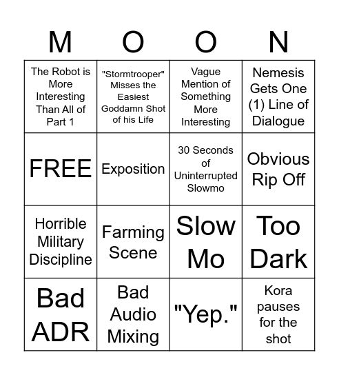 Bad Movie Bingo Card