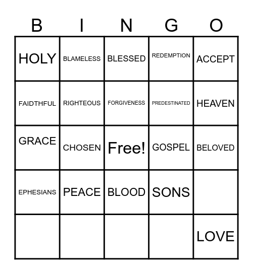 FAITH Bingo Card