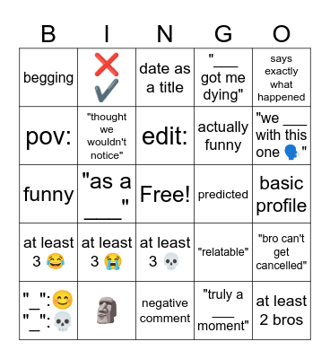 youtube shorts comment section Bingo Card
