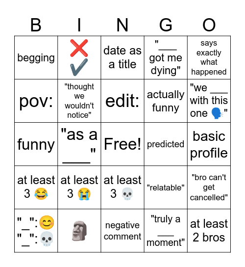 youtube shorts comment section Bingo Card