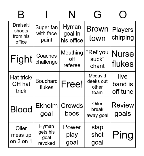 Oilers vs canucks game 5 Bingo Card