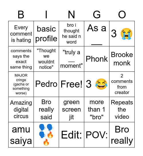 Yt shorts comments Bingo Card