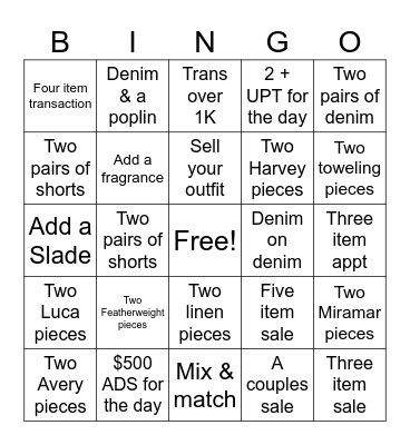 Rag & Bone - UPT Bingo Card