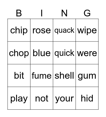 Kindergarten Sight Words and Long Vowel Words Bingo Card