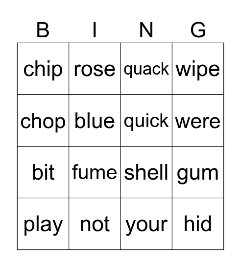 Kindergarten Sight Words and Long Vowel Words Bingo Card