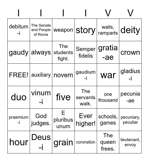 Latina Christiana L. VI-X Bingo Card