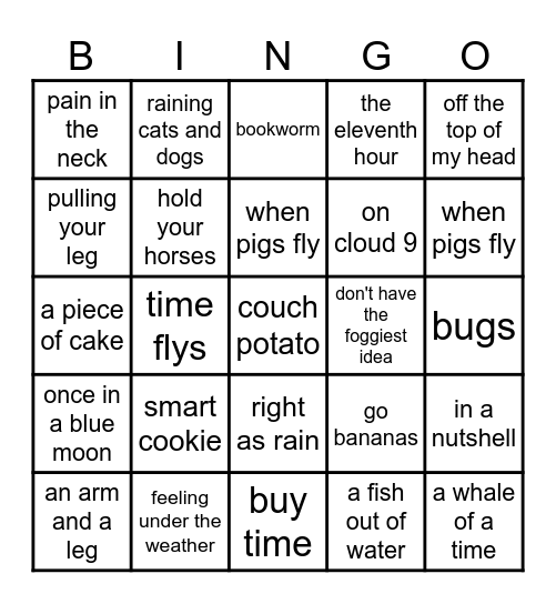 Idiom Bingo Card