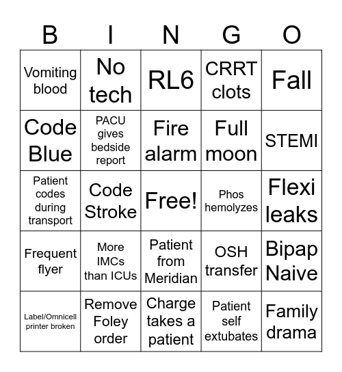 Post-Eclipse ICU Bingo Card