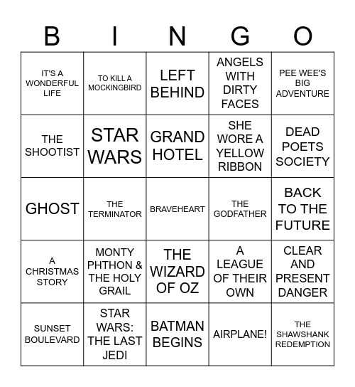 Movie Bingo - CARD C Bingo Card